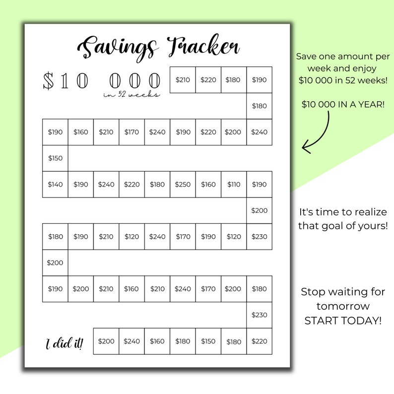 10K Money Saving Challenge Printable 52 Week Challenge Etsy