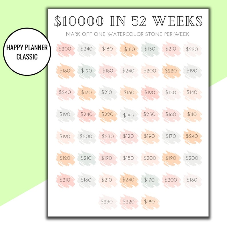 Buy 10K Money Saving Challenge Printable, Savings Tracker, 52 Week ...