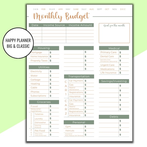 Monthly Budget Planner Printable, Minimal Monthly Finance Overview Tracker, Monthly Bill Tracker, Monthly Paycheck Budget Template