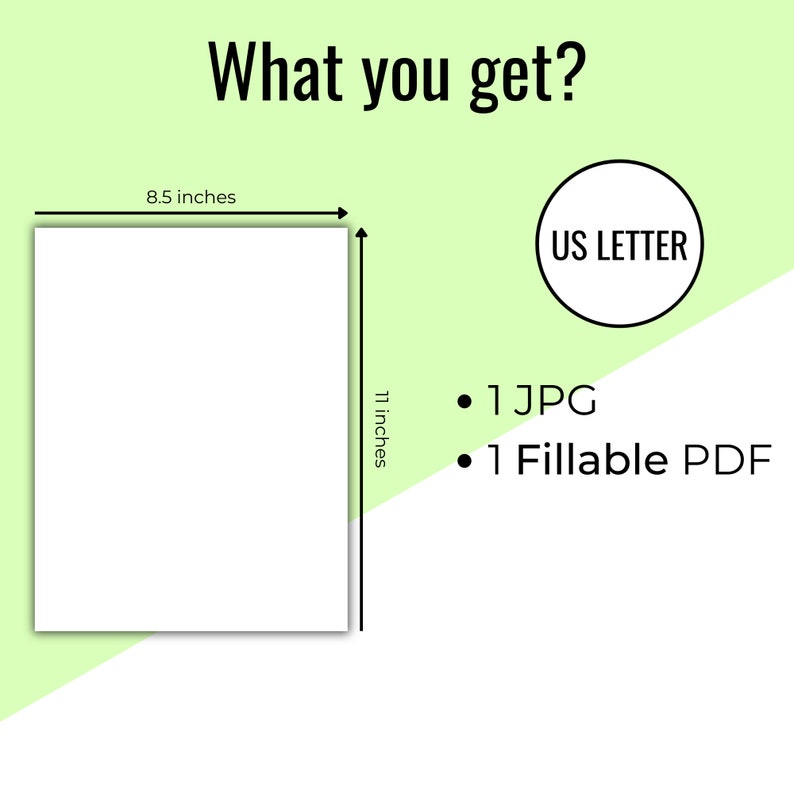Puede incluir: Una plantilla imprimible en blanco, en blanco, de tama&ntilde;o carta de EE. UU., que mide 8,5 pulgadas por 11 pulgadas. La imagen muestra que la plantilla est&aacute; disponible como JPG y PDF rellenable.