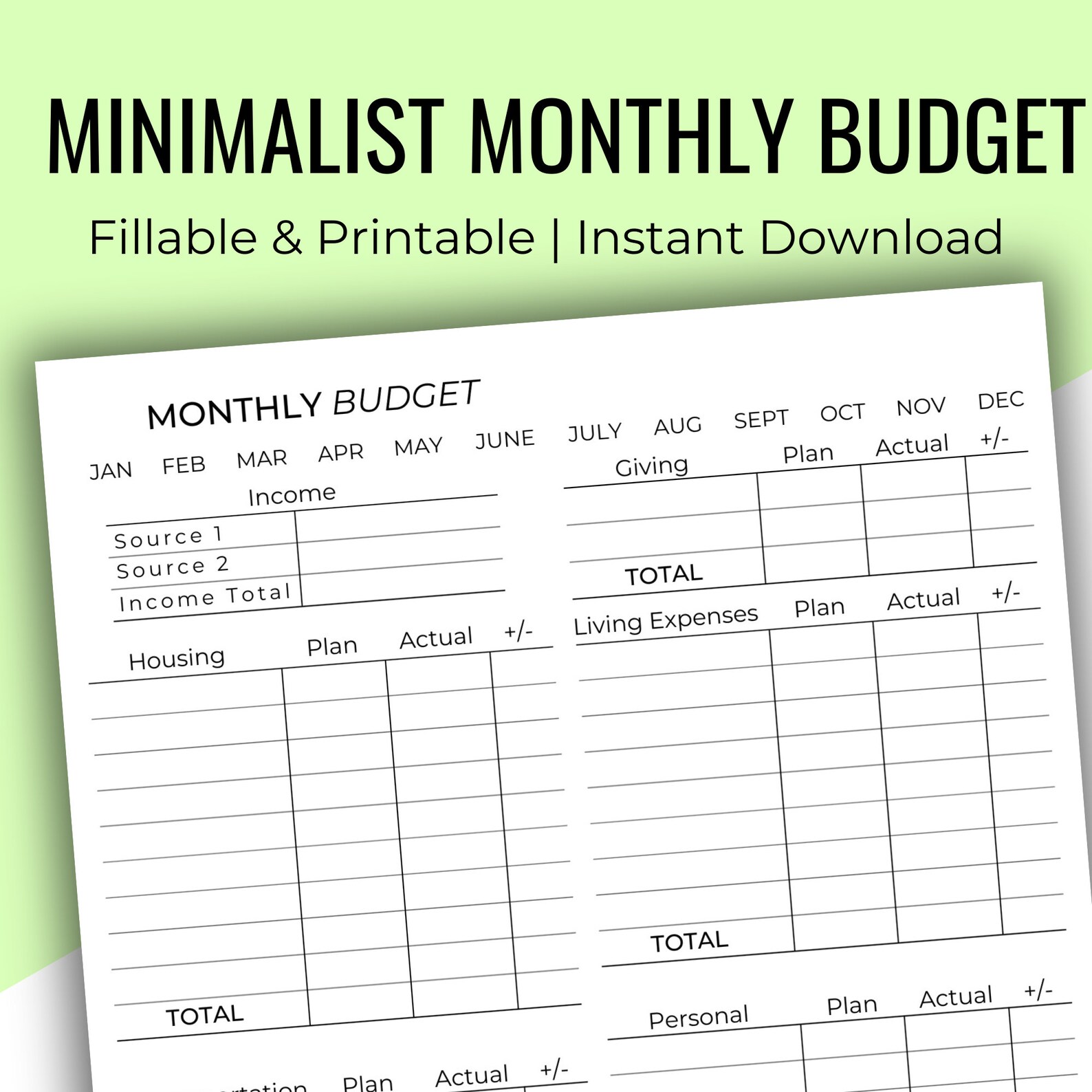 Editable &amp; Printable Monthly Budget Printable, Monthly Budget Printout ...