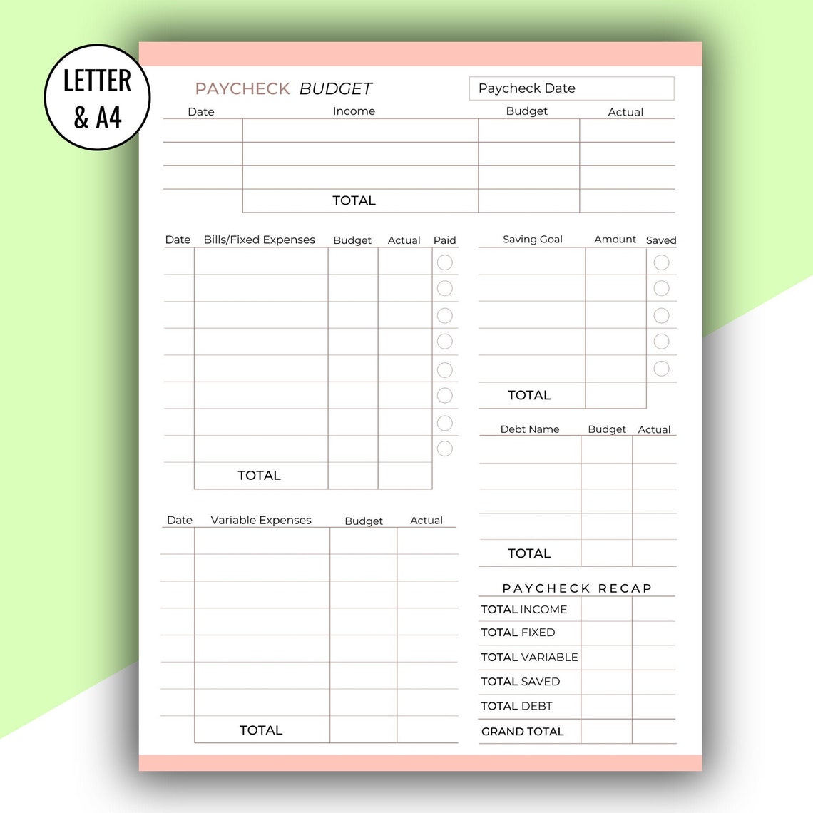 Budget by Paycheck Printable Biweekly Budget Paycheck | Etsy