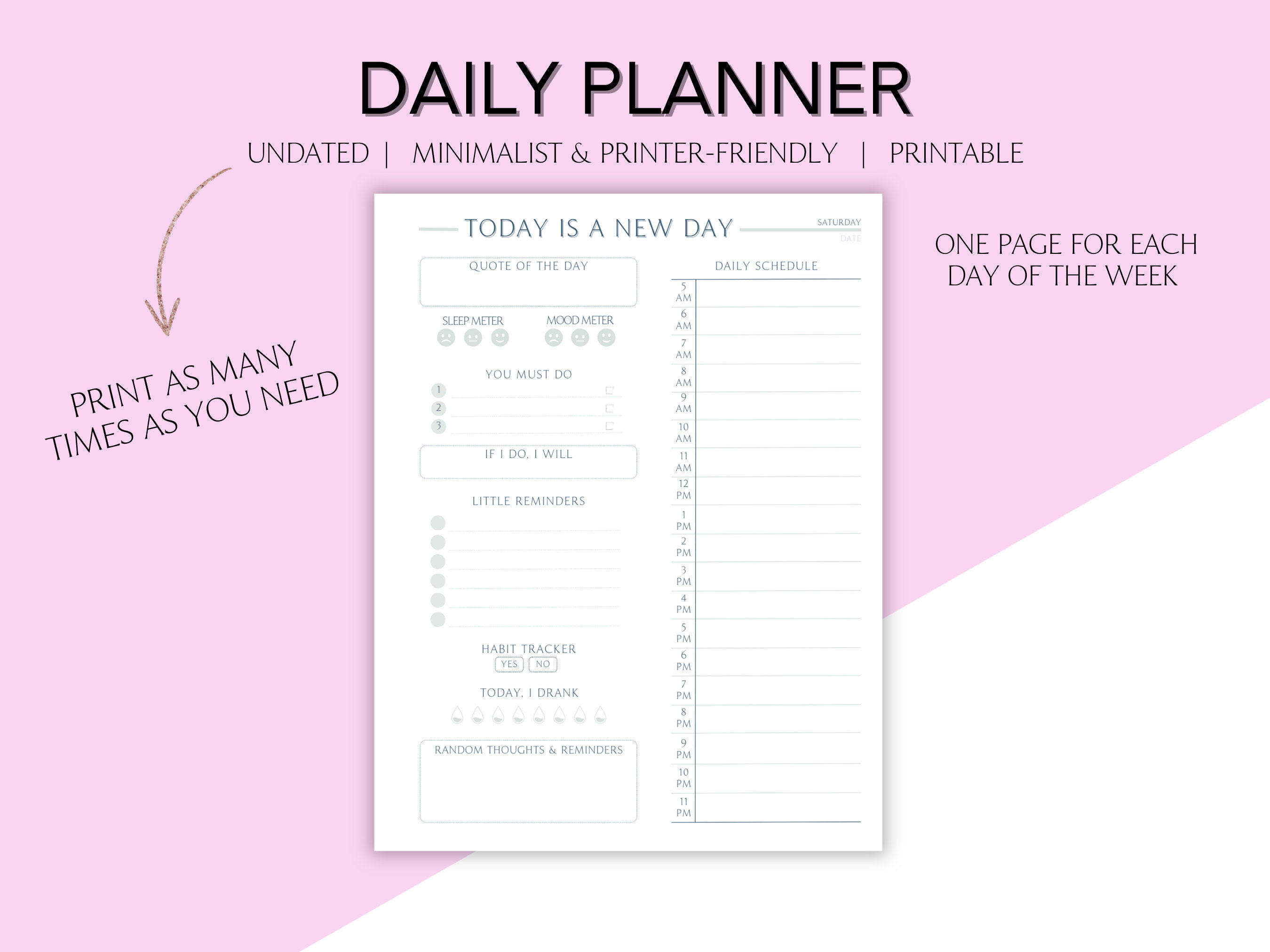 Undated Planner Printable, Minimalist Digital ADHD Planner, Daily ...