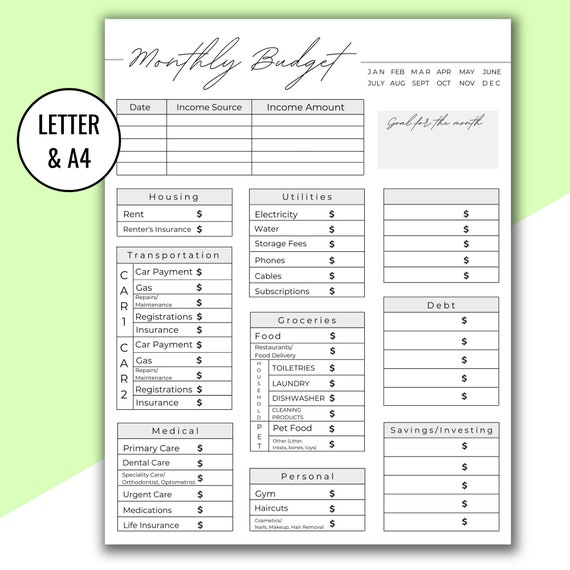 Monthly Budget for Renters Printable Undated Budget Planner - Etsy
