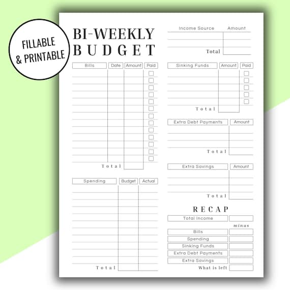 Editable & Printable Biweekly Budget Printout, Budget by Paycheck Budget Template, Minimalist Budget Tracker, Finance Planner Letter