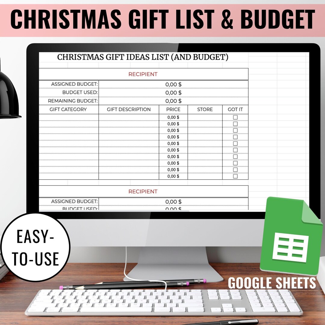 Christmas Gift List & Budget Spreadsheet, Holiday Gift Planner Budget ...