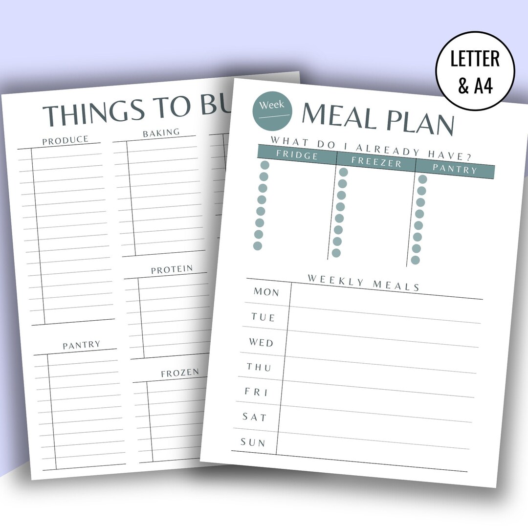 Weekly Meal Plan Printable, Budget Meal Planner, Grocery List Printable ...