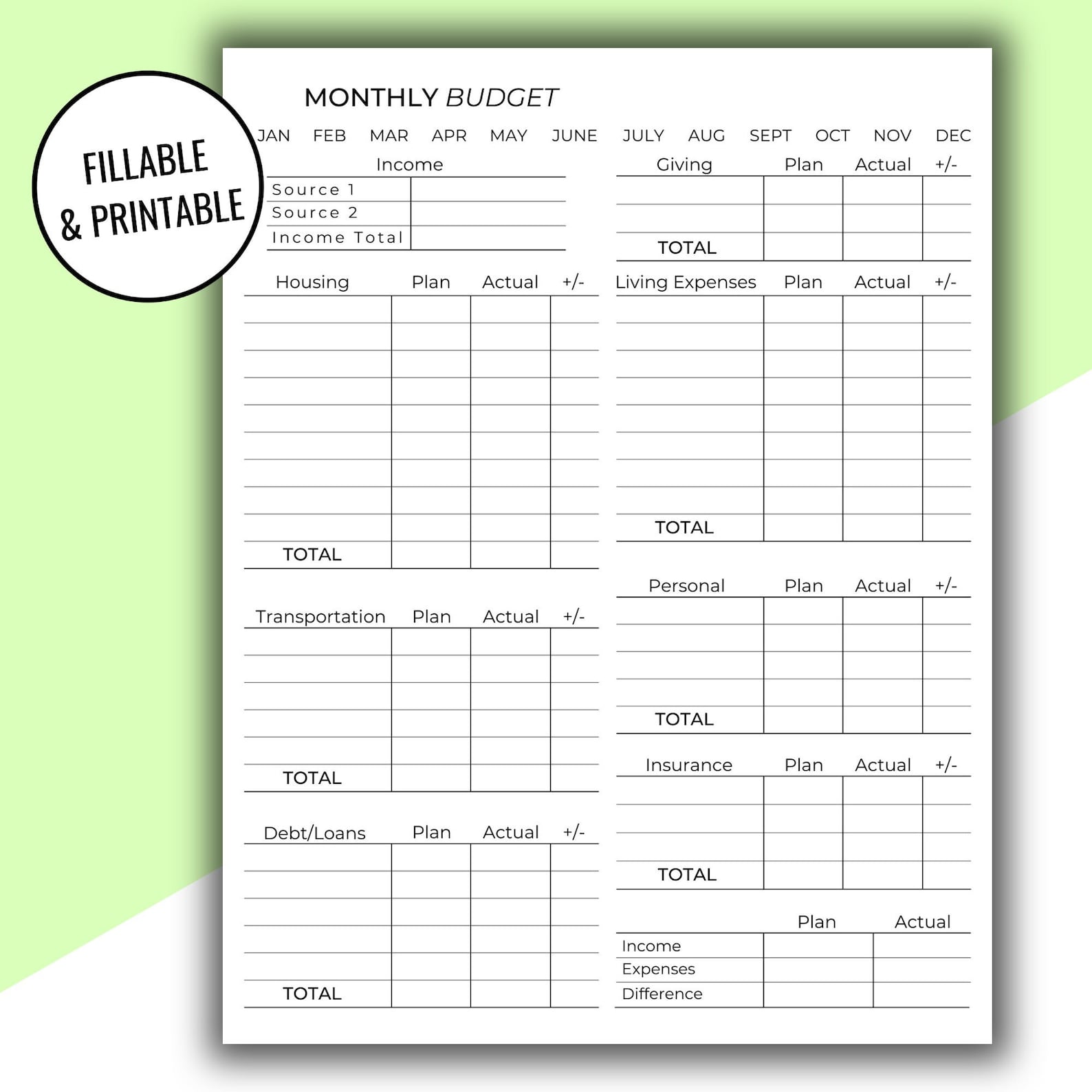 Editable &amp; Printable Monthly Budget Printable, Monthly Budget Printout ...