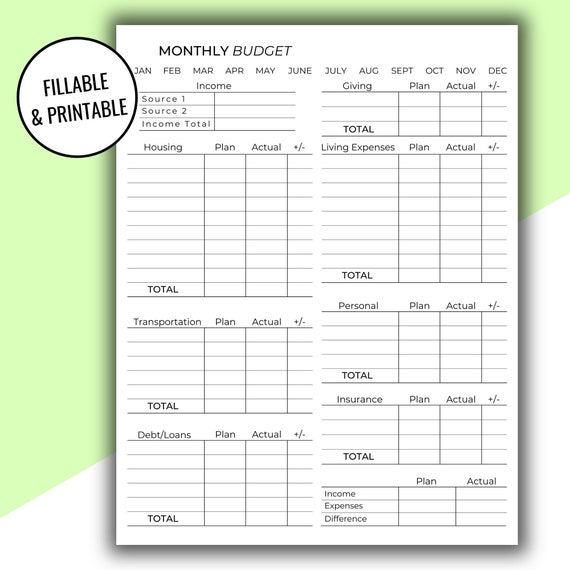 Editable &amp; Printable Monthly Budget Printable Monthly Budget | Etsy