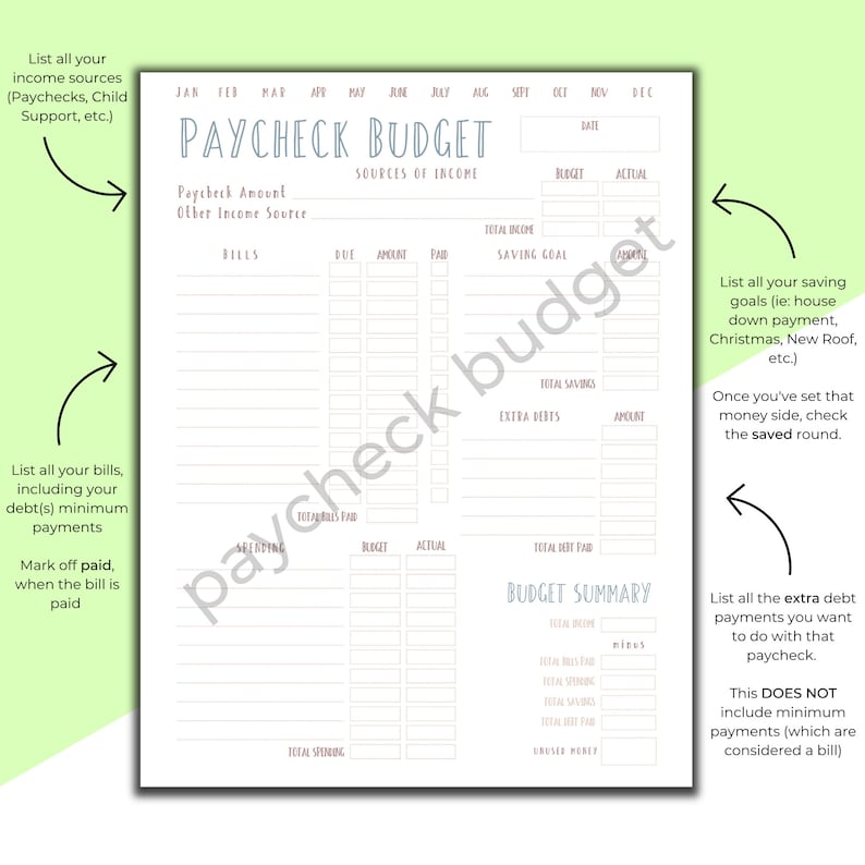 Paycheck Budget Printable Bi Weekly Paycheck by Paycheck Pdf - Etsy