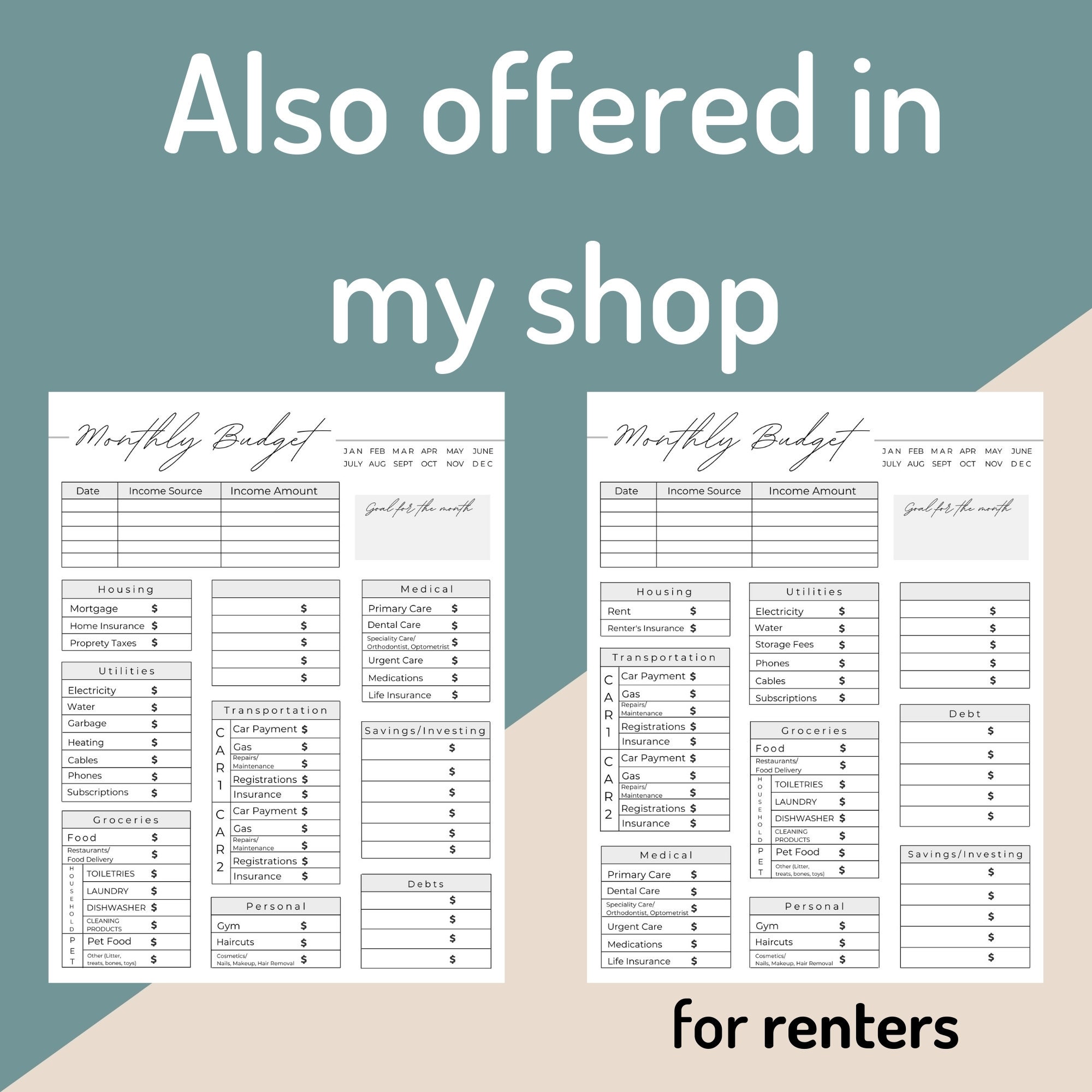 Monthly Budget for Homeowners Printable Greenery Undated Etsy