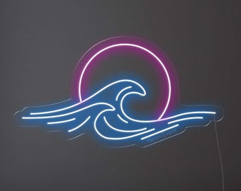 Signo de neón de sun wave - Letrero de neón LED, Decoración de pared, Letrero de pared, Signo led de puesta de sol, Signo de neón de amanecer, Signo de neón de naturaleza, Neón de océano