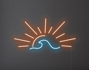 Signo de neón de sun wave - Letrero de neón LED, Decoración de pared, Letrero de pared, Signo led de puesta de sol, Signo de neón de amanecer, Signo de neón de naturaleza, Neón de océano