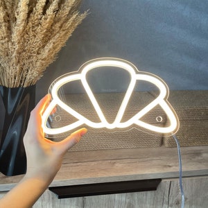 Croissant LED Neon Sign - food neon sign, Bakery neon, Wall Decor, Cafe light Sign, neon sign restaurant, fast food neon