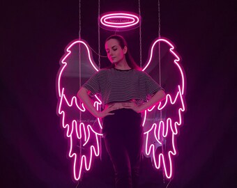 Angel Wings and Halo neon sign custom, Angel Wings neon sign, Nimbus neon, Angel neon sign, Angel Wings and Nimbus neon sign, Photo zone