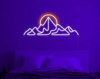 Mountains neon sign - LED Neon Sign, Mountains Wall art, Mountain sun led sign, Mountains neon sign, Sunrise neon sign, Sunset neon sign