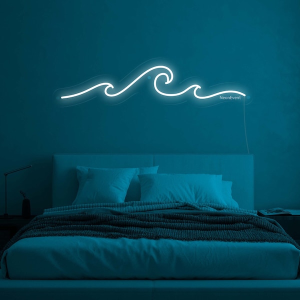 Insegna al neon Wave - Insegna al neon a LED, Decorazione da parete, Insegna da parete, Insegna al neon a led mare, Insegna al neon dell'acqua, Insegna al neon della natura, Neon dell'oceano, Luce della camera da letto