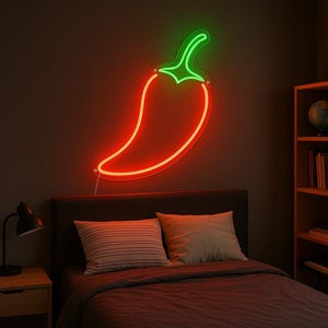 Pepper neon sign, vegetables neon sign, grocery neon sign, red pepper lamp, grocery wall decor