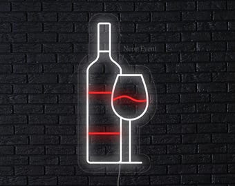 Insegna al neon per bottiglie di vino, insegna al neon per bevande, insegna a LED per cocktail, insegna al neon per bar, insegna al neon per bar, insegna al neon per pareti di vino, luce al neon per ristoranti