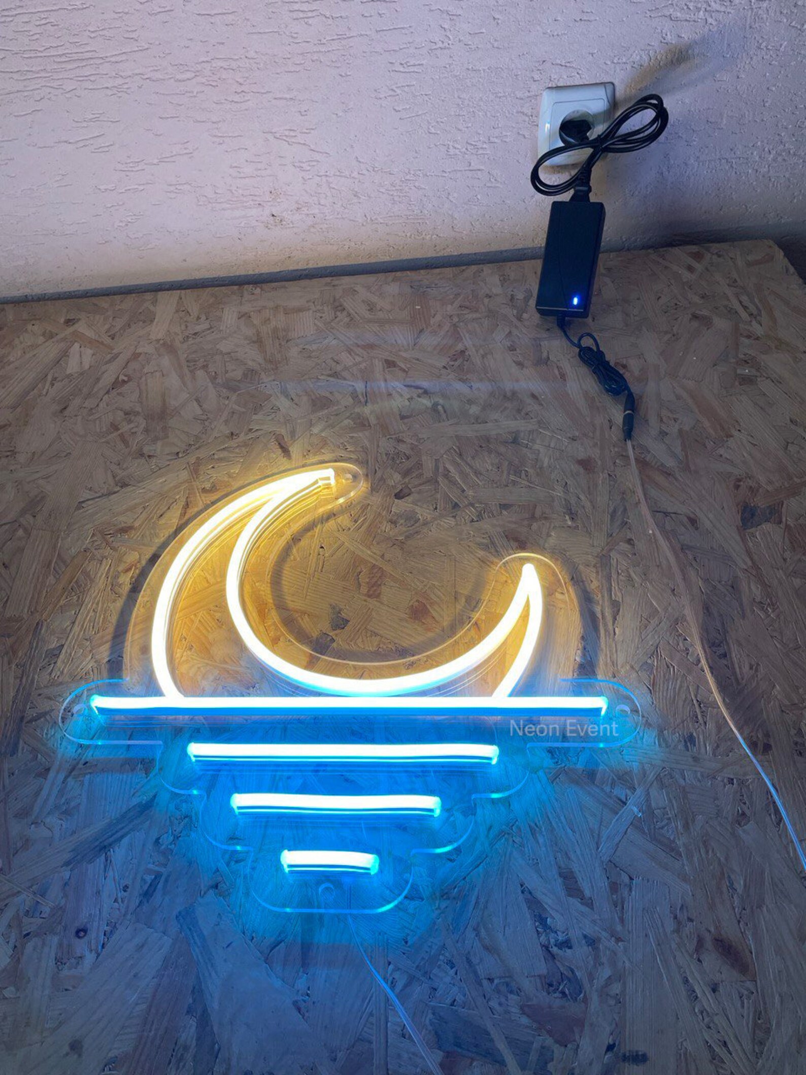 Wave Moon Neon Sign - LED Neon Sign, Wall Decor, Wall Sign, Moon Led ...