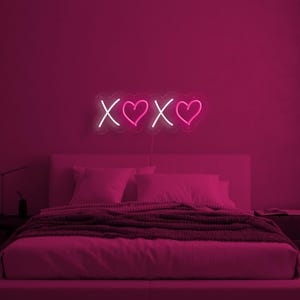 XoXo neon sign - hearts neon light, love neon sign, love led sign, hugs and kisses wall sign