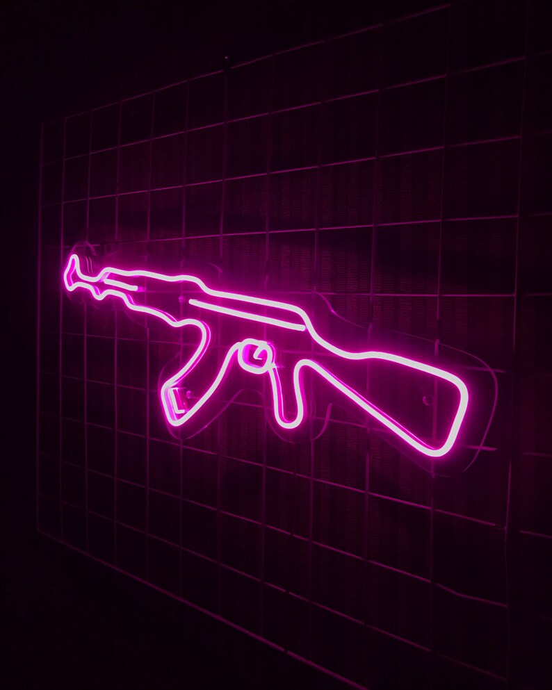 Pistol Neon Sign Gun Neon Gun Neon Sign Led Neon Pistol Etsy