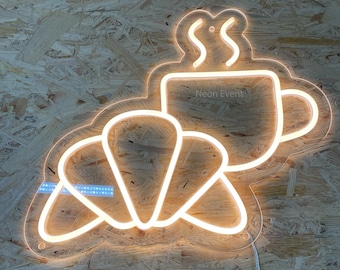 Croissant Coffee LED-neonbord - neonreclame eten, neonreclame croissant, muurdecoratie, muurbord, neonreclame café meisje, neonreclame drank, neonreclame fastfood