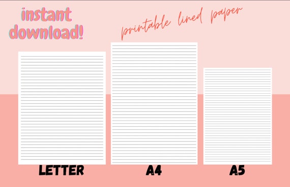 printable lined paper pdf download instant letter a4 a5 bundle etsy canada