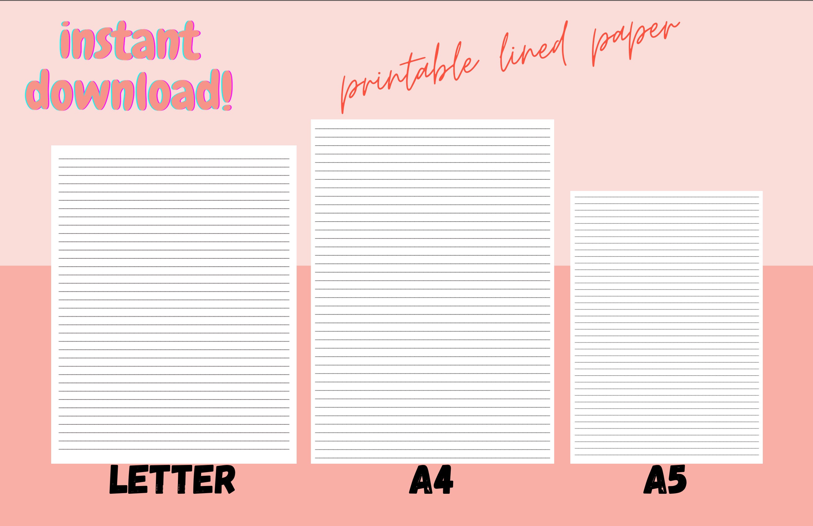 printable lined paper pdf download instant letter a4 a5 bundle etsy australia