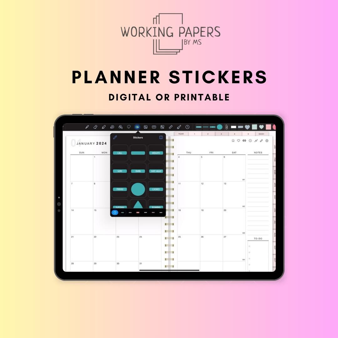 Digital Planner Stickers Printable Goodnotes iPad Functional Journal