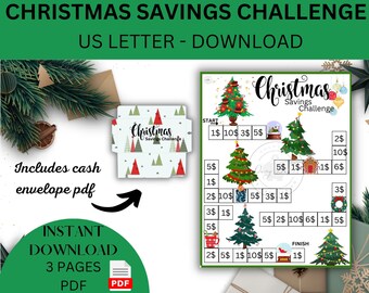 Christmas Savings Challenge, Einsparungen, Geldumschlag, Sofort-Download, pdf-Datei