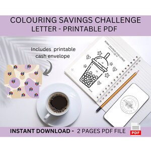 Boba Tea Savings Challenge, cash envelope, Instant Download, PDF