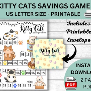 Kitty Cats Savings Game, Cash Envelope, Instant Download, Digital Download, Printable