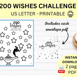 200 Wishes, Savings Colouring Page, Cash Envelope, Pdf, Instant Download
