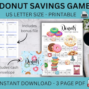 Donuts Savings Game, Savings Challenge, Cash Envelope, PDF File, Instant Download