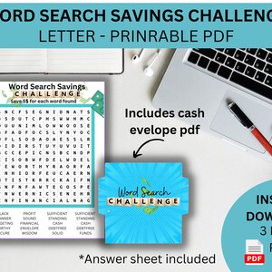 Word Search Savings Challenge, Digital Download, Cash Envelope, PDF