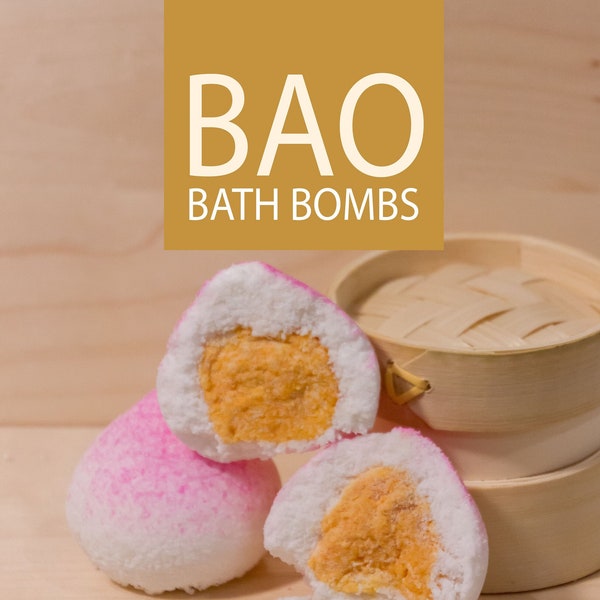 Lotus Seed Peach Bun Bath Bomb / Longevity Bun / Birthday Bun / Birthday Bao / with Bamboo Dim Sum Basket / Lemongrass "Lotus Seed" Core