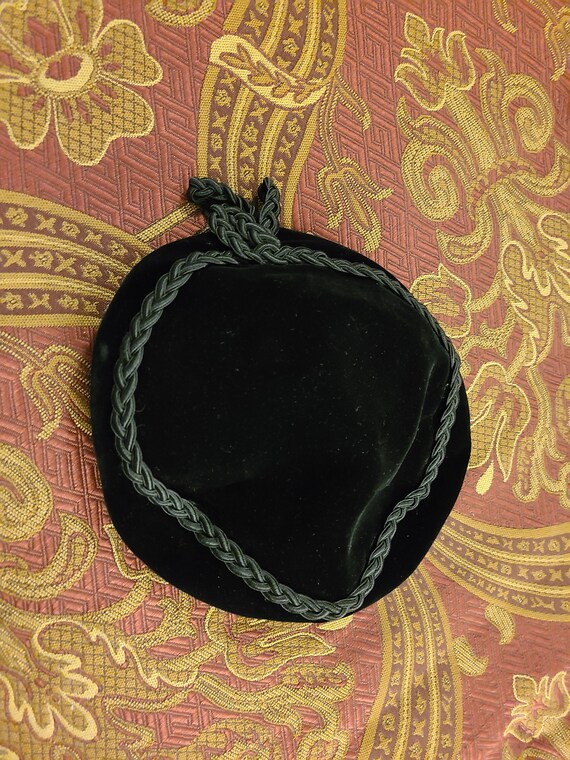 vintage black velvet tam with braided cord - image 1