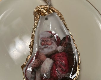 Santa Christmas Ornament: Oyster Shell Holiday Decor