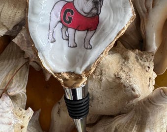 Georgia bulldog inspired Oyster Wine Stopper-Georgia Bulldog