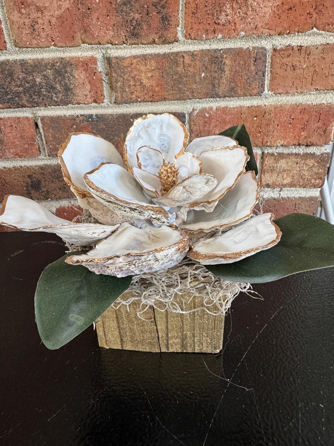 Magnolia Oyster Shell Magnolia on Wooden Block Base - Etsy
