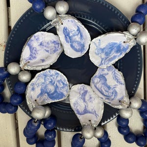 Oyster shell Blue bunny Chinoiserie Napkin rings set of 6