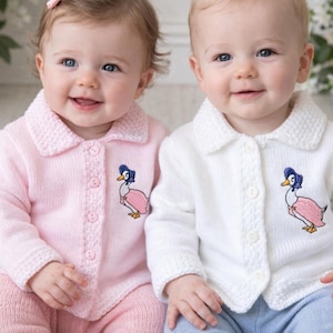 Hand-Knitted Baby Cardigan with Jemima Puddleduck Embroidery - Beatrix Potter - Baby Gifts