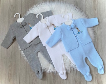 Peter Rabbit  Pom Pom Knitted Outfit pram suit