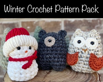 Winter Crochet Pattern Pack: Smoky Mountain Black Bear, Christmas Trees, Sweet Owls, and Little Snowman Crochet Patterns