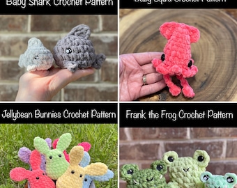 Backpack Buddies No/Low Sew Keychain Pattern Bundle - JellyBean Bunnies, Baby Sharks, Baby Squid, and Frank the Frog