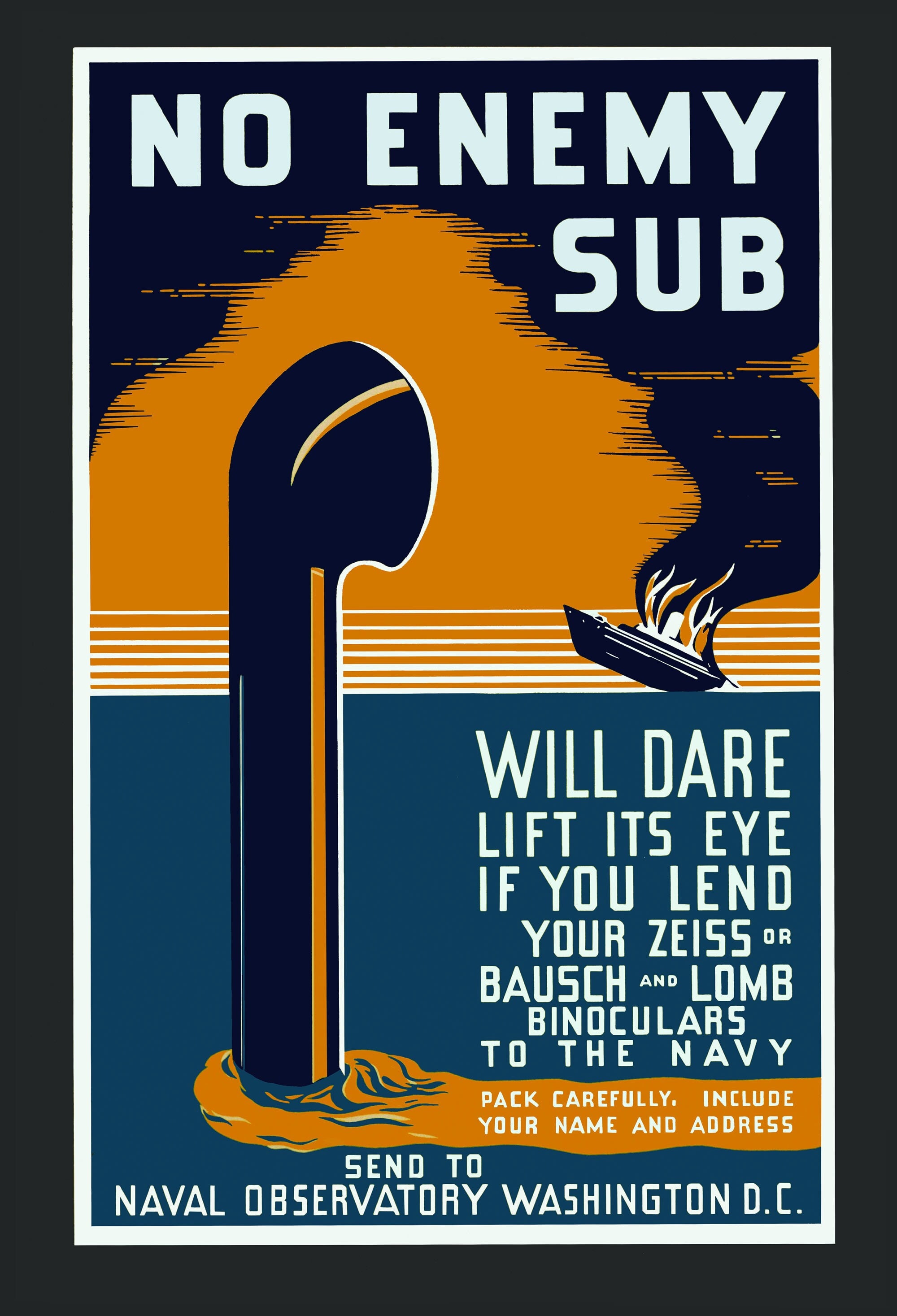 Vintage World War Two US Navy Poster no Enemy Sub Etsy