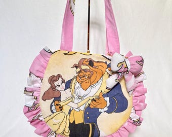 Bolso de mano de La Bella y la Bestia hecho a mano con una sábana vintage de Disney / Bolso con volantes / Bolso de Bella y la Bestia / Bolso de princesa estilo cottagecore