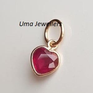 18k Gold Ruby Heart Charm: Handmade Bezel Setting Necklace Valentine Gift