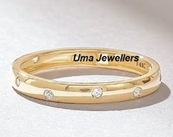 Scattered Diamond Wedding Band: 14k Gold Vermeil Eternity Ring, Mother's Gift